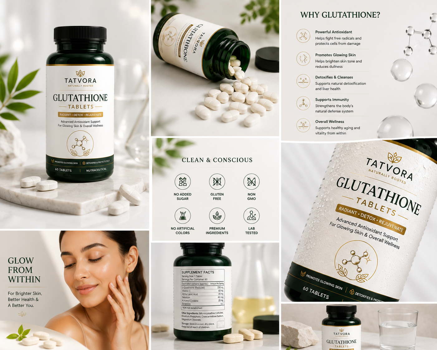 Tatvora Glutathione Tablets | L-Glutathione, Vitamin C & Alpha Lipoic Acid | Supports Skin Health & Antioxidant Protection | 60 Tablets