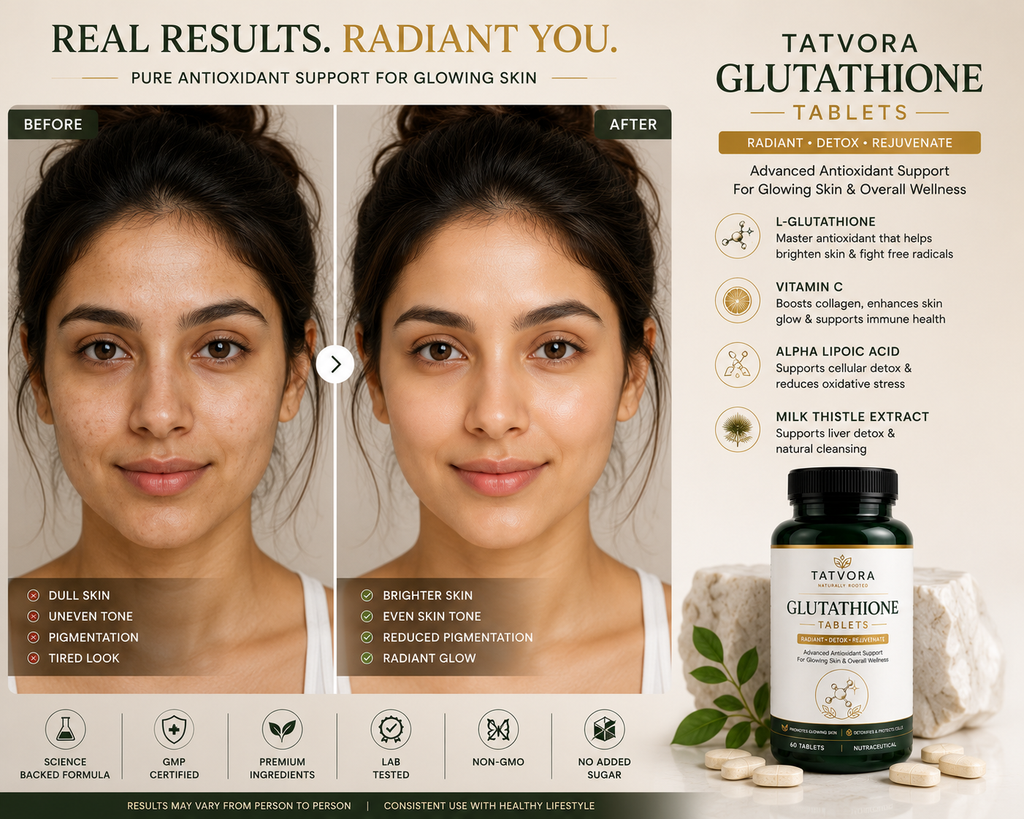 Tatvora Glutathione Tablets | L-Glutathione, Vitamin C & Alpha Lipoic Acid | Supports Skin Health & Antioxidant Protection | 60 Tablets