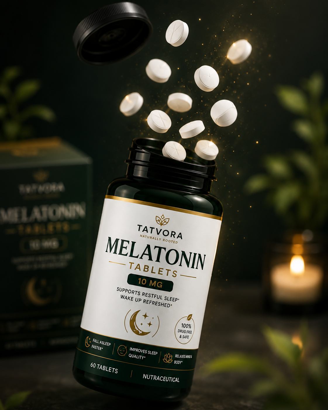 Tatvora Melatonin Tablets | 10 mg Melatonin | Supports Restful Sleep & Relaxation | 60 Tablets
